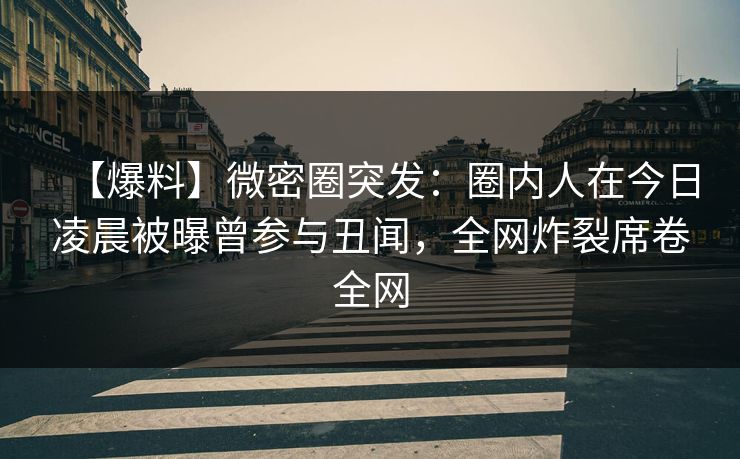 【爆料】微密圈突发：圈内人在今日凌晨被曝曾参与丑闻，全网炸裂席卷全网